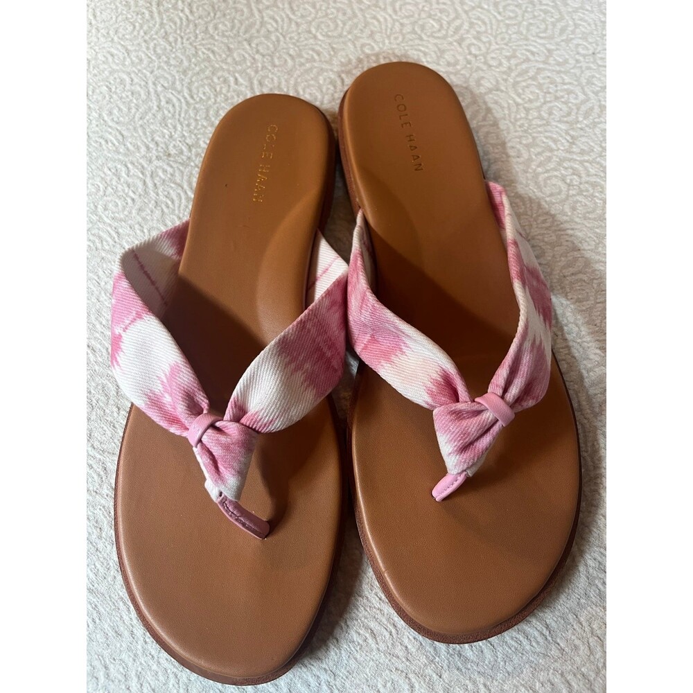 Cole Haan Pink Tie-Dye Fabric Strap Brown Footbed Sandals